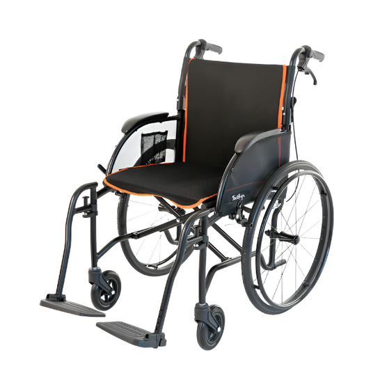 18" Manual Wheelchair (Matte Black) with Seat & Back Overlay, Swing-away Footrests