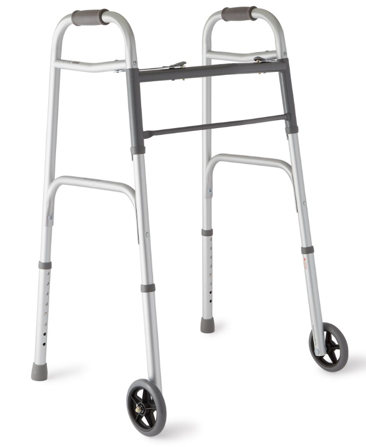 Walker, 2 Button, Folding, W/5IN Wheels